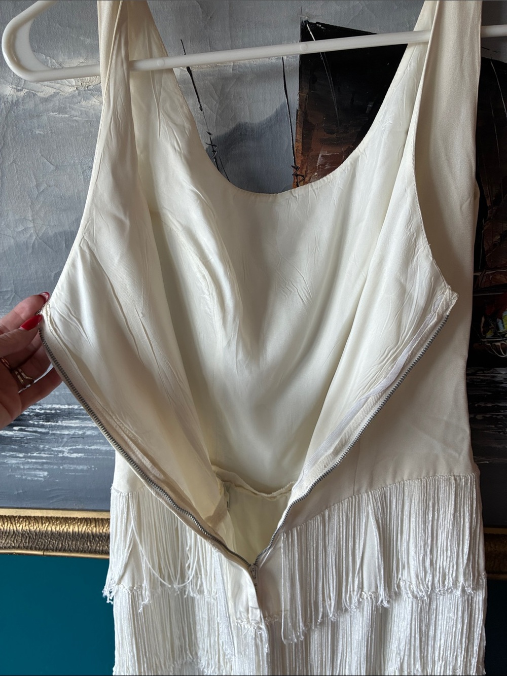 Vintage Original Jr. Theme Ivory Fringe Cocktail Dress | modern Bridal | - Picture 9 of 13